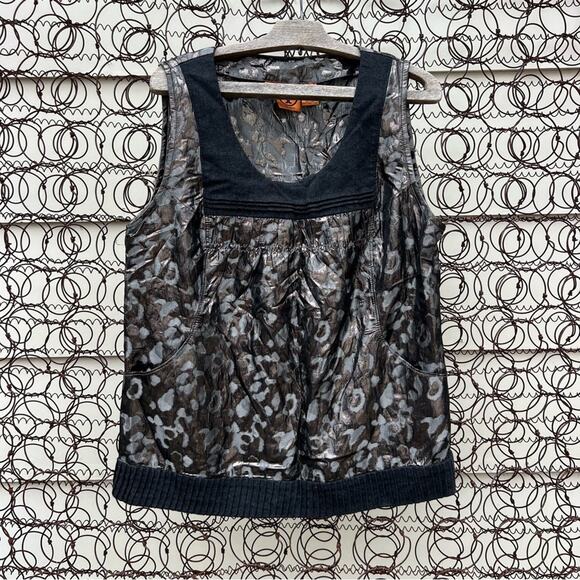 Tory Burch Claire Metallic Black Cheetah Sleeveless Knit Top Shirt Sz 14 - Picture 1 of 9